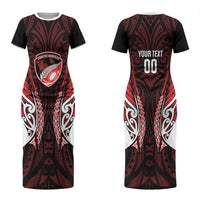 Counties Manukau 2026 Rugby Custom Family Matching Short Sleeve Bodycon Dress and Hawaiian Shirt NZ Maori Silver Fern LT14 Mom's Dress Red - Polynesian Pride