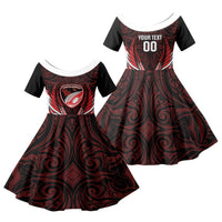 Counties Manukau 2026 Rugby Custom Family Matching Tank Maxi Dress and Hawaiian Shirt NZ Maori Silver Fern LT14 Daughter's Dress Red - Polynesian Pride