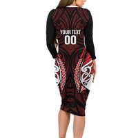 Counties Manukau 2026 Rugby Custom Long Sleeve Bodycon Dress NZ Maori Silver Fern LT14 - Polynesian Pride