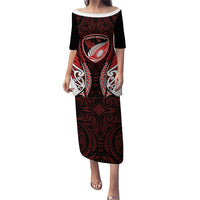 Counties Manukau 2026 Rugby Custom Puletasi NZ Maori Silver Fern LT14 Long Dress Red - Polynesian Pride