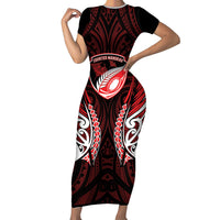 Counties Manukau 2026 Rugby Custom Short Sleeve Bodycon Dress NZ Maori Silver Fern LT14 Long Dress Red - Polynesian Pride