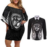 Hawke's Bay 2026 Rugby Custom Couples Matching Off Shoulder Short Dress and Long Sleeve Button Shirt NZ Maori Silver Fern