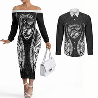 Hawke's Bay 2026 Rugby Custom Couples Matching Off The Shoulder Long Sleeve Dress and Long Sleeve Button Shirt NZ Maori Silver Fern LT14 Black - Polynesian Pride