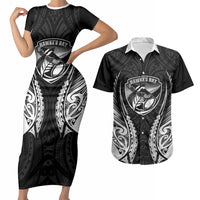 Hawke's Bay 2026 Rugby Custom Couples Matching Short Sleeve Bodycon Dress and Hawaiian Shirt NZ Maori Silver Fern LT14 Black - Polynesian Pride