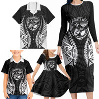Hawke's Bay 2026 Rugby Custom Family Matching Long Sleeve Bodycon Dress and Hawaiian Shirt NZ Maori Silver Fern LT14 - Polynesian Pride