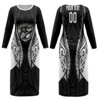 Hawke's Bay 2026 Rugby Custom Family Matching Long Sleeve Bodycon Dress and Hawaiian Shirt NZ Maori Silver Fern LT14 Mom's Dress Black - Polynesian Pride
