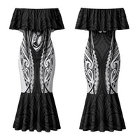 Hawke's Bay 2026 Rugby Custom Family Matching Mermaid Dress and Hawaiian Shirt NZ Maori Silver Fern LT14 Mom's Dress Black - Polynesian Pride