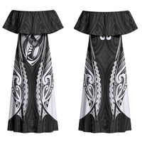 Hawke's Bay 2026 Rugby Custom Family Matching Off Shoulder Maxi Dress and Hawaiian Shirt NZ Maori Silver Fern LT14 Mom's Dress Black - Polynesian Pride