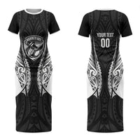 Hawke's Bay 2026 Rugby Custom Family Matching Short Sleeve Bodycon Dress and Hawaiian Shirt NZ Maori Silver Fern LT14 Mom's Dress Black - Polynesian Pride
