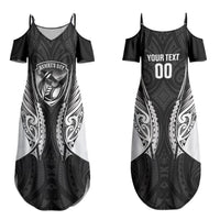 Hawke's Bay 2026 Rugby Custom Family Matching Summer Maxi Dress and Hawaiian Shirt NZ Maori Silver Fern LT14 Mom's Dress Black - Polynesian Pride