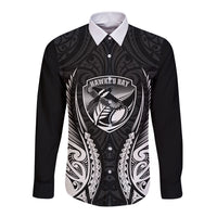 Hawke's Bay 2026 Rugby Custom Long Sleeve Button Shirt NZ Maori Silver Fern LT14 Unisex Black - Polynesian Pride