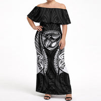 Hawke's Bay 2026 Rugby Custom Off Shoulder Maxi Dress NZ Maori Silver Fern LT14 Women Black - Polynesian Pride