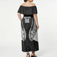 Hawke's Bay 2026 Rugby Custom Off Shoulder Maxi Dress NZ Maori Silver Fern LT14 - Polynesian Pride