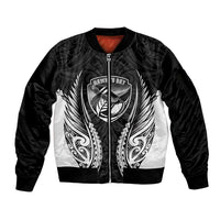 Hawke's Bay 2026 Rugby Custom Sleeve Zip Bomber Jacket NZ Maori Silver Fern LT14 Unisex Black - Polynesian Pride