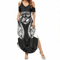 Hawke's Bay 2026 Rugby Custom Summer Maxi Dress NZ Maori Silver Fern LT14 Women Black - Polynesian Pride