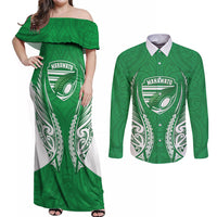 Manawatu 2026 Rugby Custom Couples Matching Off Shoulder Maxi Dress and Long Sleeve Button Shirt NZ Maori Silver Fern