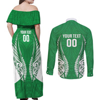 Manawatu 2026 Rugby Custom Couples Matching Off Shoulder Maxi Dress and Long Sleeve Button Shirt NZ Maori Silver Fern LT14 - Polynesian Pride