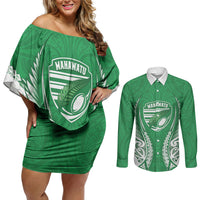 Manawatu 2026 Rugby Custom Couples Matching Off Shoulder Short Dress and Long Sleeve Button Shirt NZ Maori Silver Fern LT14 Green - Polynesian Pride