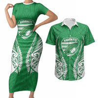 Manawatu 2026 Rugby Custom Couples Matching Short Sleeve Bodycon Dress and Hawaiian Shirt NZ Maori Silver Fern LT14 Green - Polynesian Pride