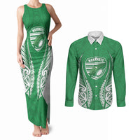 Manawatu 2026 Rugby Custom Couples Matching Tank Maxi Dress and Long Sleeve Button Shirt NZ Maori Silver Fern LT14 Green - Polynesian Pride