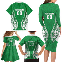 Manawatu 2026 Rugby Custom Family Matching Long Sleeve Bodycon Dress and Hawaiian Shirt NZ Maori Silver Fern