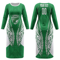 Manawatu 2026 Rugby Custom Family Matching Long Sleeve Bodycon Dress and Hawaiian Shirt NZ Maori Silver Fern LT14 Mom's Dress Green - Polynesian Pride