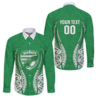 Manawatu 2026 Rugby Custom Family Matching Mermaid Dress and Hawaiian Shirt NZ Maori Silver Fern LT14 Dad's Shirt - Long Sleeve Green - Polynesian Pride