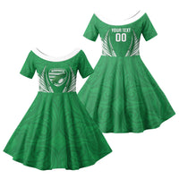 Manawatu 2026 Rugby Custom Family Matching Off Shoulder Maxi Dress and Hawaiian Shirt NZ Maori Silver Fern LT14 Daughter's Dress Green - Polynesian Pride