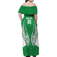 Manawatu 2026 Rugby Custom Family Matching Off Shoulder Maxi Dress and Hawaiian Shirt NZ Maori Silver Fern