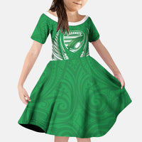 Manawatu 2026 Rugby Custom Kid Short Sleeve Dress NZ Maori Silver Fern LT14 KID Green - Polynesian Pride