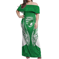 Manawatu 2026 Rugby Custom Off Shoulder Maxi Dress NZ Maori Silver Fern LT14 Women Green - Polynesian Pride