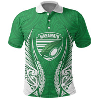 Manawatu 2026 Rugby Custom Polo Shirt NZ Maori Silver Fern LT14 Green - Polynesian Pride