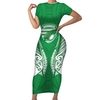 Manawatu 2026 Rugby Custom Short Sleeve Bodycon Dress NZ Maori Silver Fern LT14 Long Dress Green - Polynesian Pride