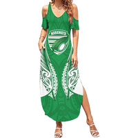 Manawatu 2026 Rugby Custom Summer Maxi Dress NZ Maori Silver Fern LT14 Women Green - Polynesian Pride