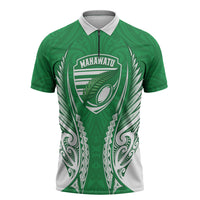 Manawatu 2026 Rugby Custom Zipper Polo Shirt NZ Maori Silver Fern LT14 Green - Polynesian Pride