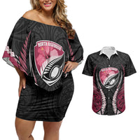North Harbour 2026 Rugby Custom Couples Matching Off Shoulder Short Dress and Hawaiian Shirt NZ Maori Silver Fern LT14 Maroon - Polynesian Pride