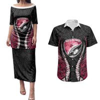 North Harbour 2026 Rugby Custom Couples Matching Puletasi and Hawaiian Shirt NZ Maori Silver Fern LT14 Maroon - Polynesian Pride