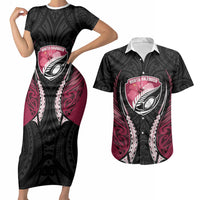 North Harbour 2026 Rugby Custom Couples Matching Short Sleeve Bodycon Dress and Hawaiian Shirt NZ Maori Silver Fern LT14 Maroon - Polynesian Pride