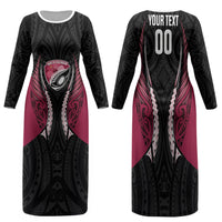 North Harbour 2026 Rugby Custom Family Matching Long Sleeve Bodycon Dress and Hawaiian Shirt NZ Maori Silver Fern LT14 Mom's Dress Maroon - Polynesian Pride