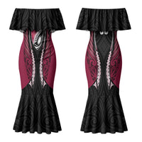 North Harbour 2026 Rugby Custom Family Matching Mermaid Dress and Hawaiian Shirt NZ Maori Silver Fern LT14 Mom's Dress Maroon - Polynesian Pride