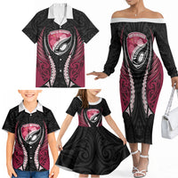 North Harbour 2026 Rugby Custom Family Matching Off The Shoulder Long Sleeve Dress and Hawaiian Shirt NZ Maori Silver Fern LT14 - Polynesian Pride