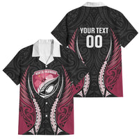 North Harbour 2026 Rugby Custom Family Matching Off The Shoulder Long Sleeve Dress and Hawaiian Shirt NZ Maori Silver Fern LT14 Dad's Shirt - Short Sleeve Maroon - Polynesian Pride