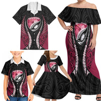 North Harbour 2026 Rugby Custom Family Matching Off Shoulder Maxi Dress and Hawaiian Shirt NZ Maori Silver Fern LT14 - Polynesian Pride