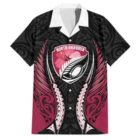 North Harbour 2026 Rugby Custom Family Matching Off Shoulder Maxi Dress and Hawaiian Shirt NZ Maori Silver Fern LT14 Dad's Shirt - Short Sleeve Maroon - Polynesian Pride