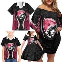 North Harbour 2026 Rugby Custom Family Matching Off Shoulder Short Dress and Hawaiian Shirt NZ Maori Silver Fern LT14 - Polynesian Pride