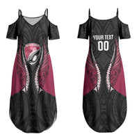 North Harbour 2026 Rugby Custom Family Matching Summer Maxi Dress and Hawaiian Shirt NZ Maori Silver Fern LT14 Mom's Dress Maroon - Polynesian Pride
