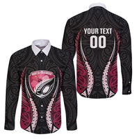 North Harbour 2026 Rugby Custom Family Matching Summer Maxi Dress and Hawaiian Shirt NZ Maori Silver Fern LT14 Dad's Shirt - Long Sleeve Maroon - Polynesian Pride