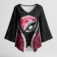 North Harbour 2026 Rugby Custom Kimono Sleeve Blouse NZ Maori Silver Fern LT14 Female Maroon - Polynesian Pride