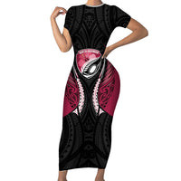 North Harbour 2026 Rugby Custom Short Sleeve Bodycon Dress NZ Maori Silver Fern LT14 Long Dress Maroon - Polynesian Pride