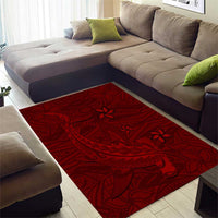 Oxblood Polynesia Area Rug Hawaiian Tribal Hammerhead Shark Tattoo